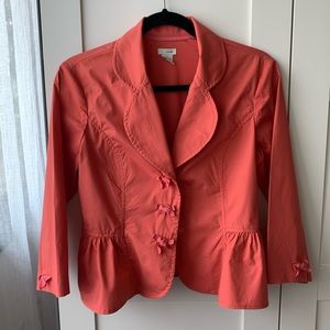 Anthropologie Odille Peach Blazer w bow button SZ 8 stretch fitted adorable